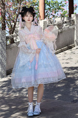 [Peach Blossoms in Spring Fields] Sleeveless Ruffle Bowknot Lace Sweet Chinese Style Lolita Jsk Dress 3 Colors - Product - 7