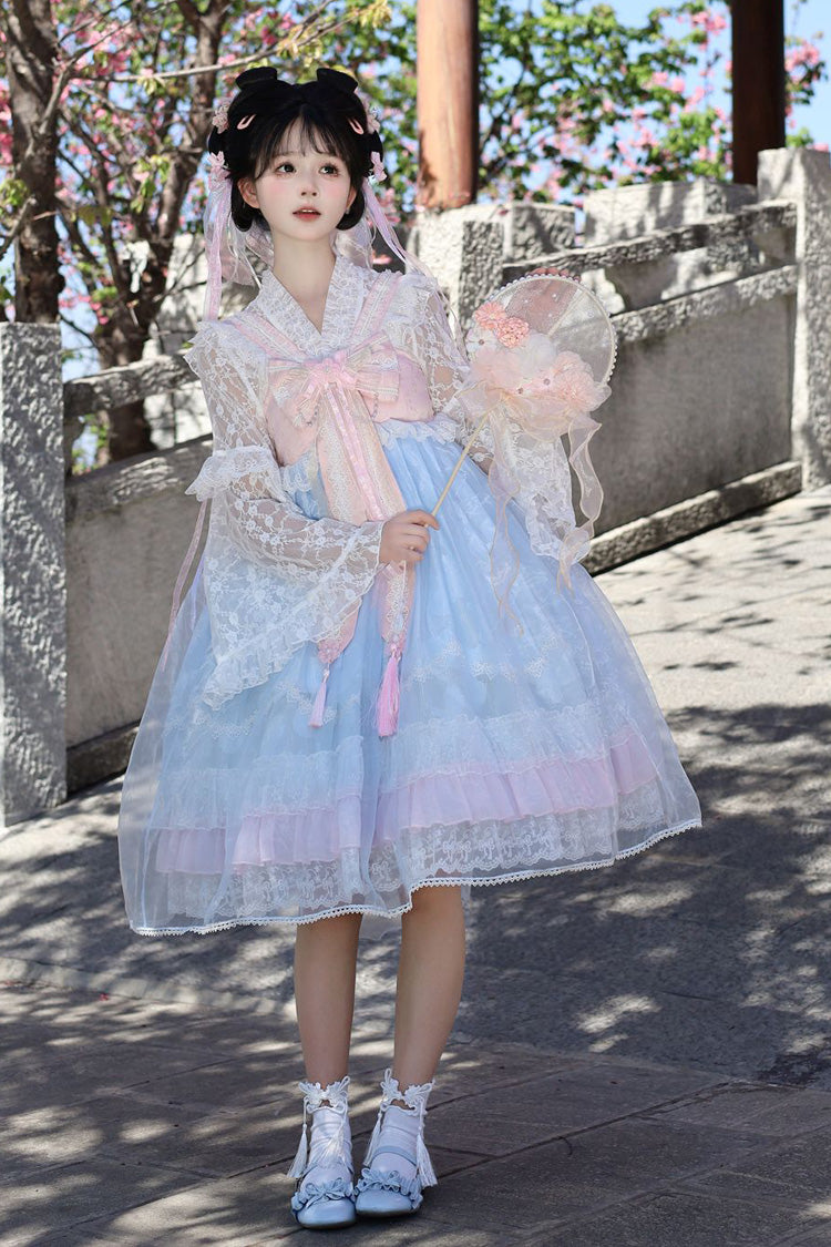 [Peach Blossoms in Spring Fields] Sleeveless Ruffle Bowknot Lace Sweet Chinese Style Lolita Jsk Dress 3 Colors - Product - 7
