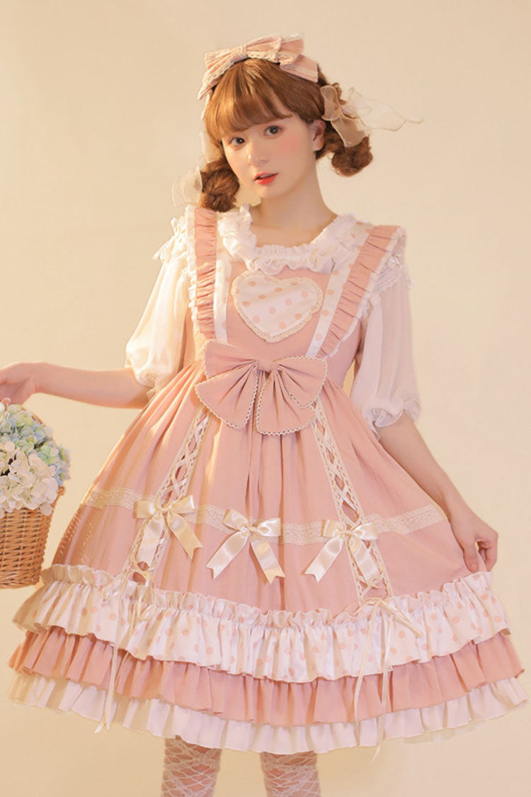 Love Plaid Polka Point Big Bowknot Sweet Lolita Suspender Dress - Product - 5