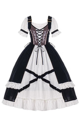 Black/White Bavarian Style Rose Embroidery Short Sleeves Sweet Lolita Dress - Product - 2