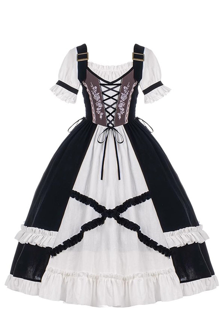 Black/White Bavarian Style Rose Embroidery Short Sleeves Sweet Lolita Dress - Product - 2