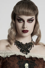Black Irregular Beaded Butterfly Women's Punk Necklace - Black - 1