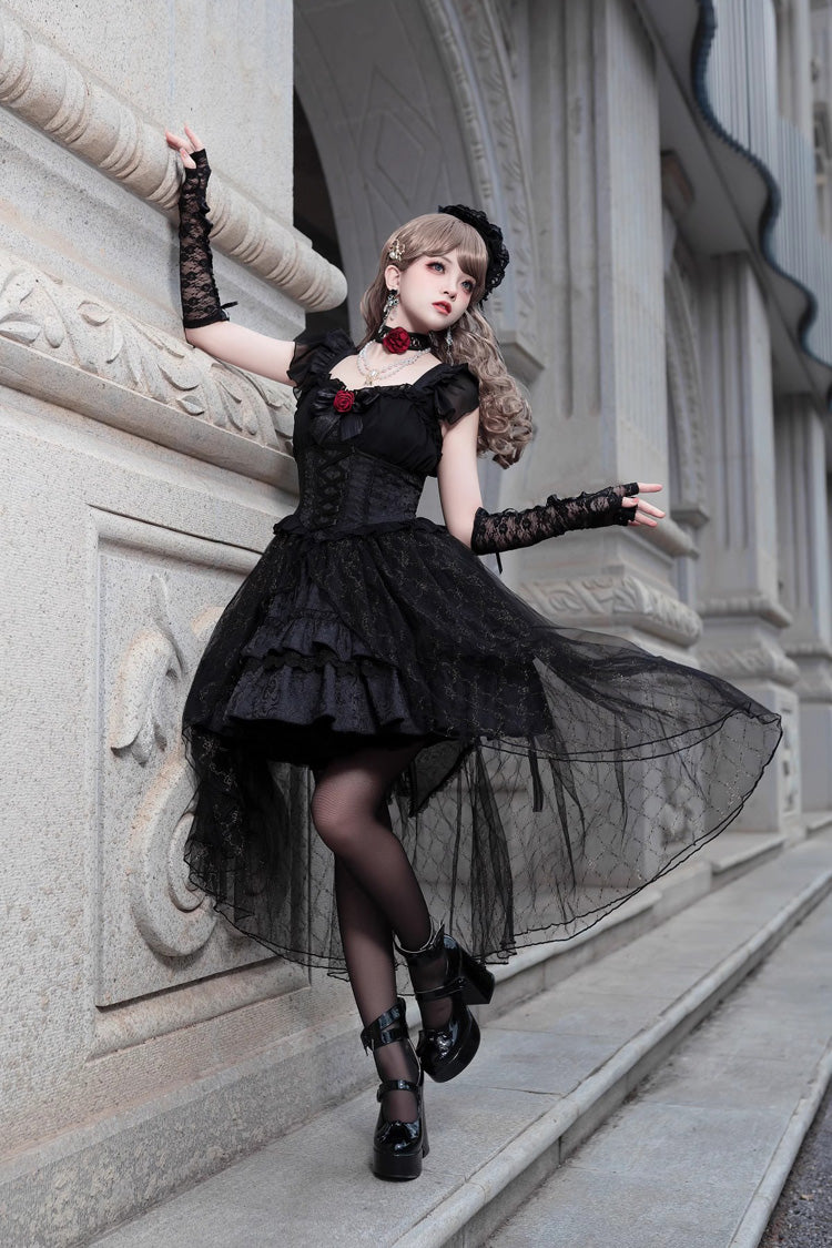 Black Elegant Bride Gorgeous Tea Party Gothic Lolita Tiered Dress - Product - 3