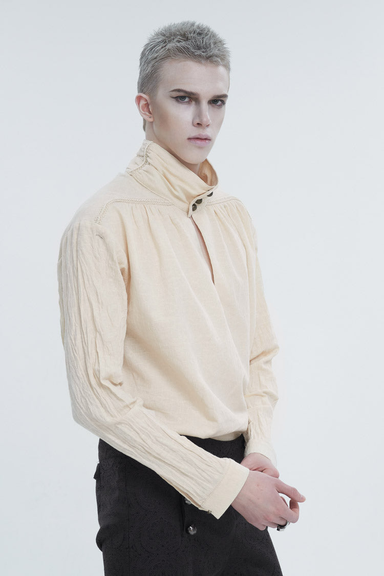 Stand Collar Ruched Men's Gothic Shirt - Product - 2