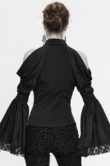 Black Off The Shoulder Trumpet Sleeves Sexy Womens Gothic Blouse - Product - 3