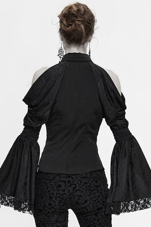 Black Off The Shoulder Trumpet Sleeves Sexy Womens Gothic Blouse - Product - 3