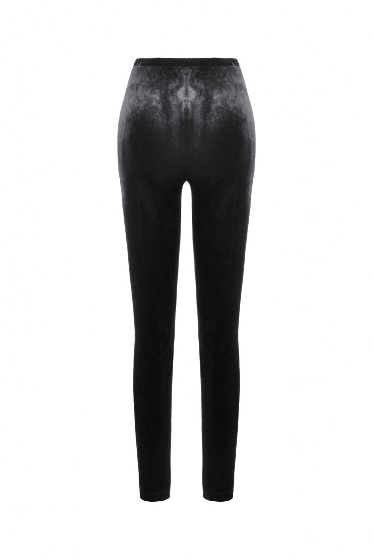 Black Women's Gothic Floral Decal Fishnet Mesh Patchwork Velvet Leggings - Product - 13