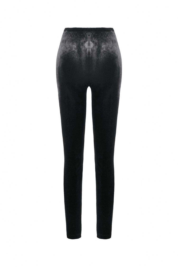 Black Women's Gothic Floral Decal Fishnet Mesh Patchwork Velvet Leggings - Product - 13