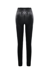 Black Women's Gothic Floral Decal Fishnet Mesh Patchwork Velvet Leggings - Product - 13