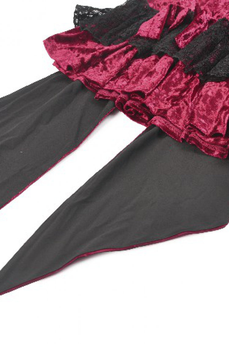 Wine Red Corset Lace-Up Velvet Irregular Pointed Tail Women's Lolita Gothic Cami Mini Dress - Product - 14