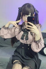 Hollow Long Sleeves Lace Jirai Kei Japanese Blouse 4 Colors - Product - 11