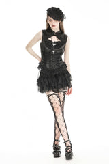 Black Sleeveless Cut-Out Lace Trim Side Lace-Up Women's Gothic Sexy Corset Top - Product - 6