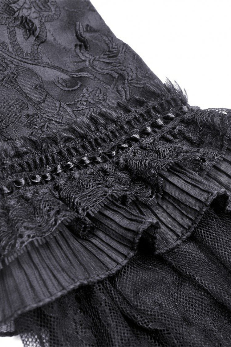 Black Square Collar Long Hime Sleeves Embroidered Lace Spliced Women's Gothic Maxi Wedding Dress - Product - 20
