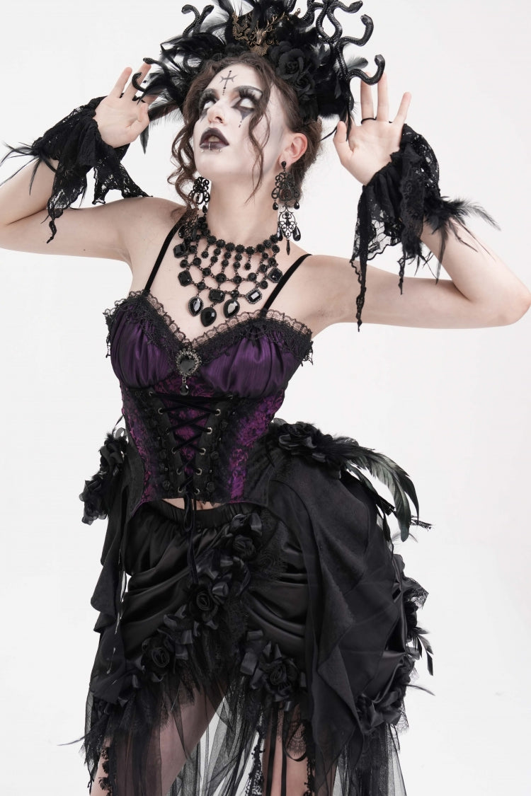 Purple Lace Lace-Up Women's Gothic Overbust Corset - Product - 2
