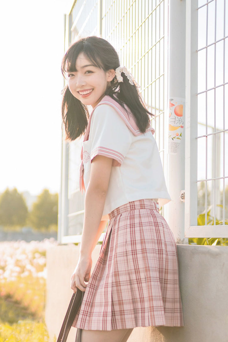 Pink College Style Plaid Stripe Print Sweet Japanese School Pleated Skirt - Product - 3