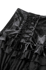 Black Multi-Layered Ruffled Velvet Spliced Lace Lace-Up Women's Gothic Long Skirt - Product - 18