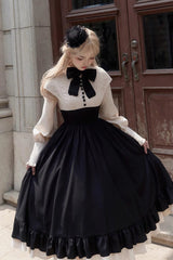 Rose Embroidery Long Sleeves Ruffle Bowknot Fake Two Pieces Elegant Lolita Dress 2 Colors - Product - 4