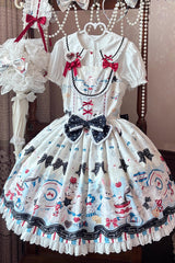 Beige [Mystery Rabbit Tea Party] Sleeveless Print Ruffle Bowknot Lace Sweet Lolita Jsk Dress - Product - 8