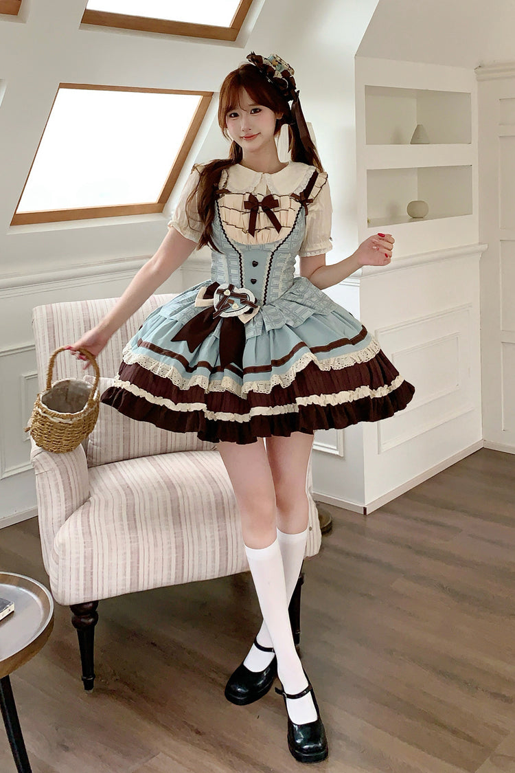 Green/Brown [Mint Chocolate] Sleeveless Triple-Layered Ruffle Bowknot Sweet Lolita Jsk Dress - Product - 6