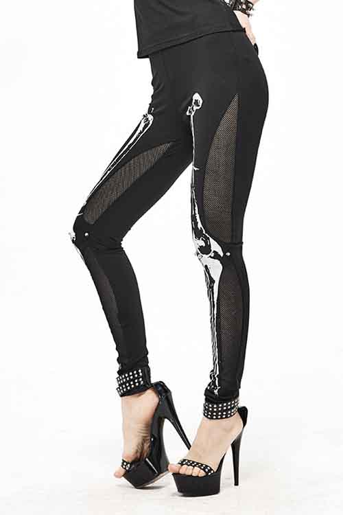Black Punk Knit Skull Marrowbone Printed Leggings Womens Pants - Product - 2