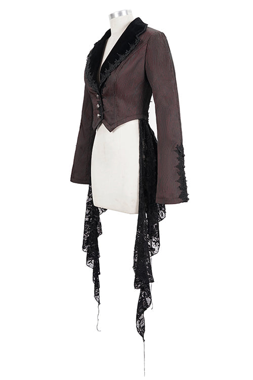 Red And Black Wavy Stripes Detachable Hem Short Womens Gothic Jacket - Product - 5