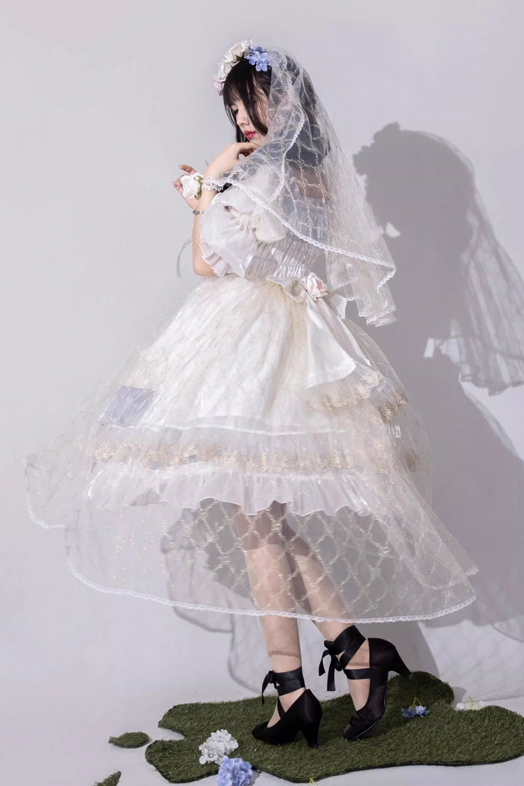 Grey/Blue [Spring of Boliya] Long Sleeves Multi-Layered Ruffle Bowknot Lace Lace-Up Sweet Princess Lolita Dress - Product - 3