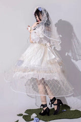 Grey/Blue [Spring of Boliya] Long Sleeves Multi-Layered Ruffle Bowknot Lace Lace-Up Sweet Princess Lolita Dress - Product - 3