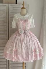 Pink [Petal Bunny] Cotton Sleeveless Ruffled Bow Lace Sweet Elegant Lolita Jsk Dress - Product - 4