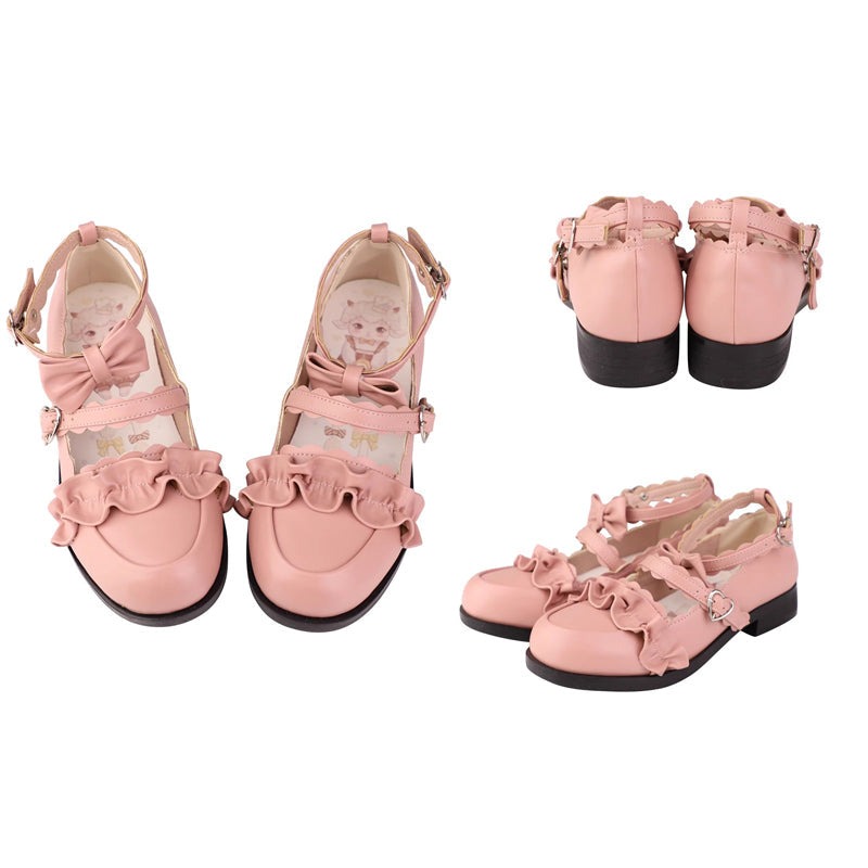 Sweet Ruffle Bowknot Japanese Lolita Shoes 15 Colors - Pink-02 - 19