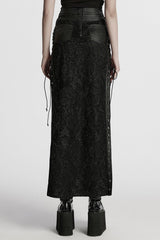 Black Studded Embossed Embroidery Lace-Up Women's Gothic Skirt - Product - 3