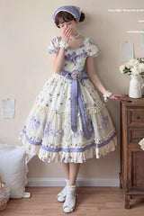 Purple/Ivory Blueberry Pie Print Short Sleeves Ruffle Bowknot Sweet Lolita Dress - Product - 10