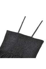 Black Women's Gothic Vintage Lace Multi-Layered Ruffled High-Low Slip Dress - Product - 15