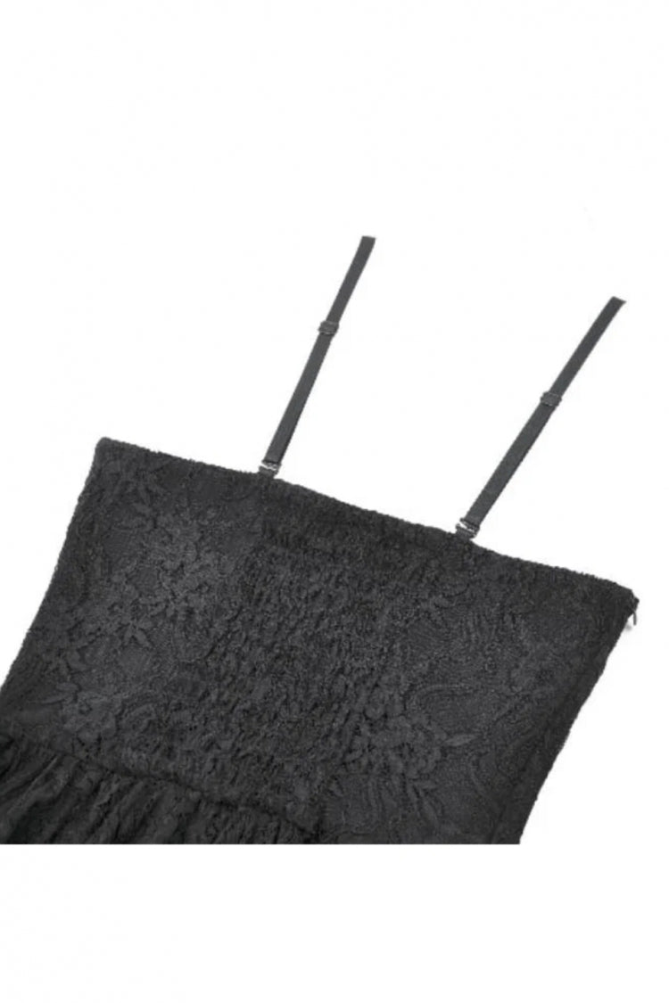 Black Women's Gothic Vintage Lace Multi-Layered Ruffled High-Low Slip Dress - Product - 15