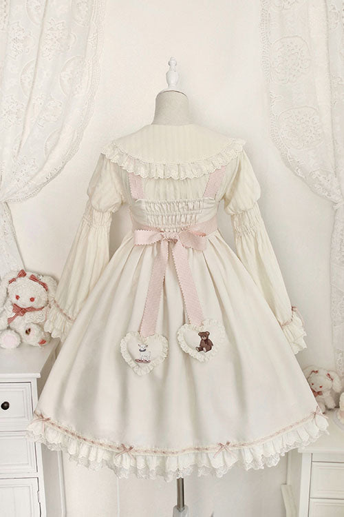 Ivory Sheep & Bear Print Alice Girl Bowknot Ruffled Sweet Lolita JSK Dress - Product - 3