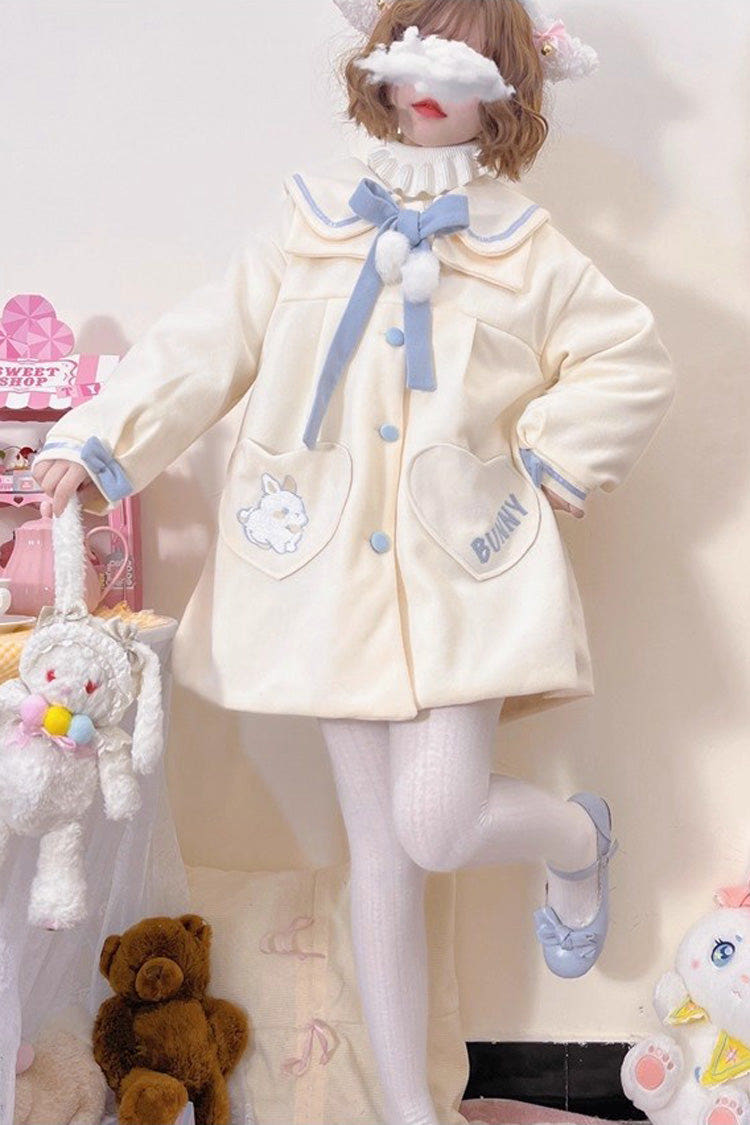 Beige Doll Collar Long Sleeves Bowknot Sweet Lolita Coat - Beige - 1