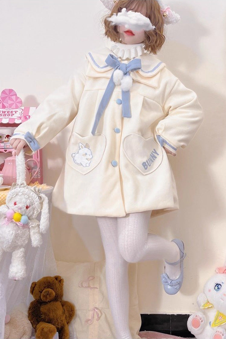 Beige Doll Collar Long Sleeves Bowknot Sweet Lolita Coat - Beige - 1