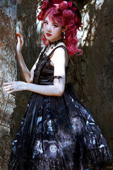 Dark Blue Vampire Diaries Theme Bowknot Ruffled Gothic Lolita JSK Dress Full Set - Product - 3