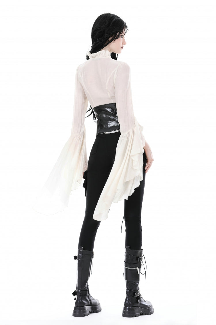 White V Collar Ruffled Long Trumpet Sleeves Women's Steampunk Blouse - Product - 4
