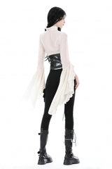 White V Collar Ruffled Long Trumpet Sleeves Women's Steampunk Blouse - Product - 4