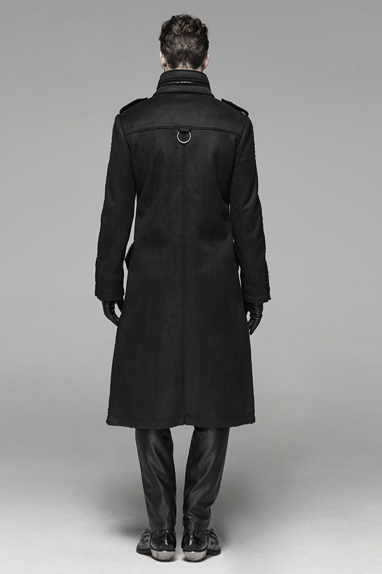 Black Long Sleeves Double-breasted Men's Gothic Military Long Coat - Product - 3