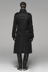 Black Long Sleeves Double-breasted Men's Gothic Military Long Coat - Product - 3