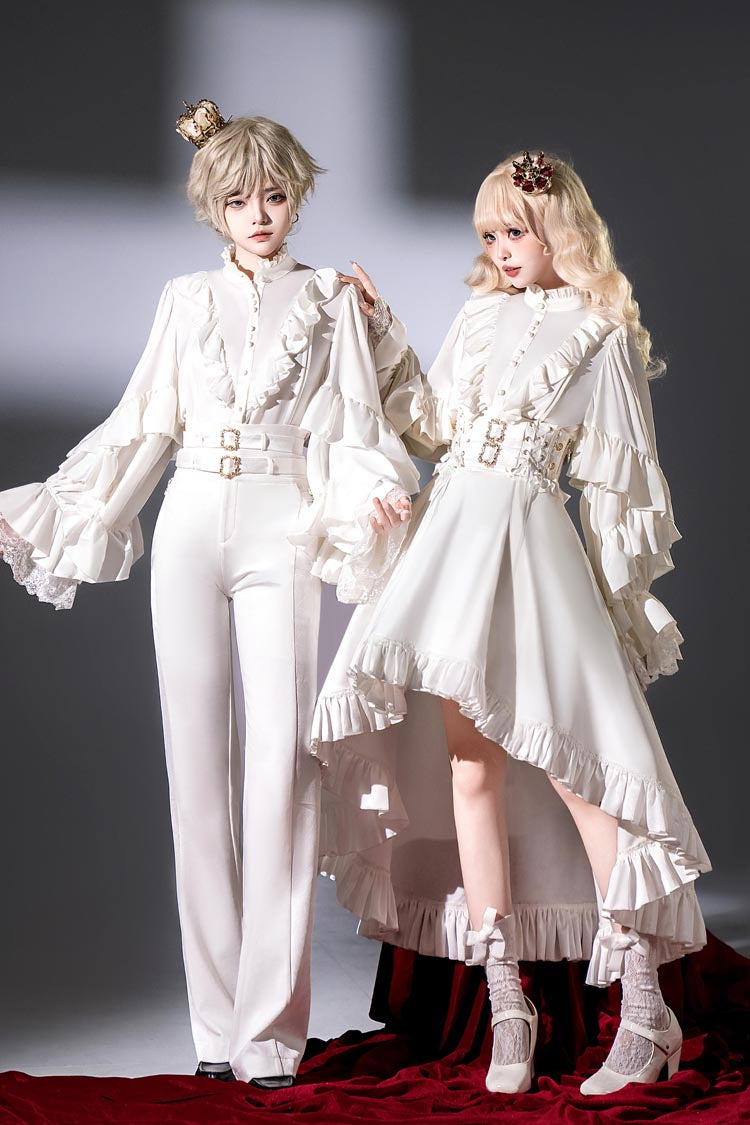 White [Day and Night Song] Long Sleeves Ruffle Ouji Gothic Lolita Skirt Pants - White - 1
