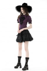 Purple Moon Frilly Collar Short Puff Sleeves Women's Gothic Blouse - Product - 10