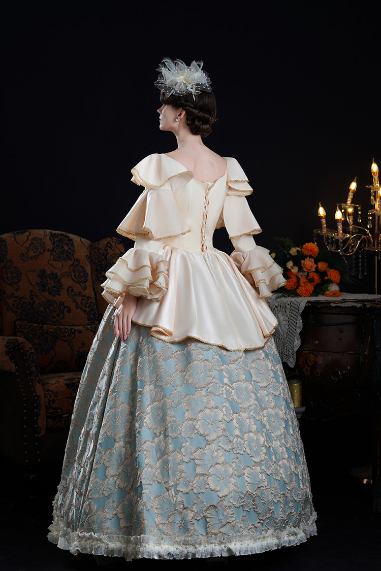 Blue/Champagne Half Trumpet Sleeves Ruffle Embroidery Cardigan Lace Classic Princess Palace Lolita Victorian Dress - Product - 8