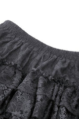 Black Multi-Layered Lace Women's Gothic Puffy Skirt with Detachable Swallow Tail - Product - 13