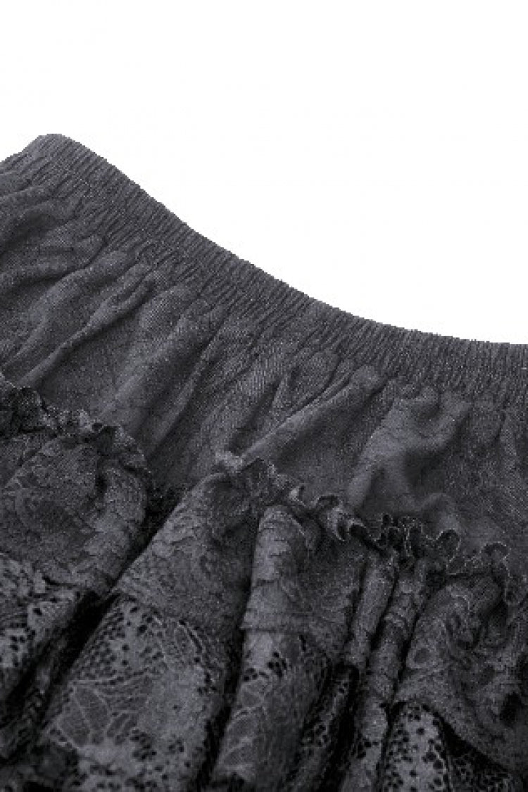 Black Multi-Layered Lace Women's Gothic Puffy Skirt with Detachable Swallow Tail - Product - 13
