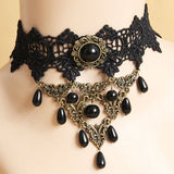 Black Retro Palace Style Lace And Pearl Sweet Necklace - Black - 1