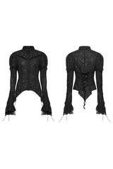 Women's Lapel Collar Long Sleeves Print Stitching Lace Gothic Blouse 2 Colors - Product - 7