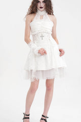 White Bow Lace Lace-Up Mesh Eyelet Women's Gothic Gorgeous Palace Arm Sleeves - Product - 2