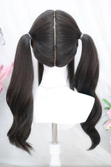 Black Tea Brown Sweet Lolita Long Curly Twin Tail Wig with Straight Bangs - Product - 3
